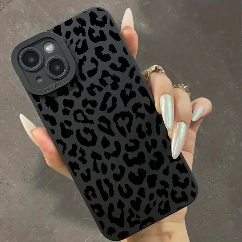 Silicone Leopard Print iPhone Case (Matte Black) – Stylish iPhone Case