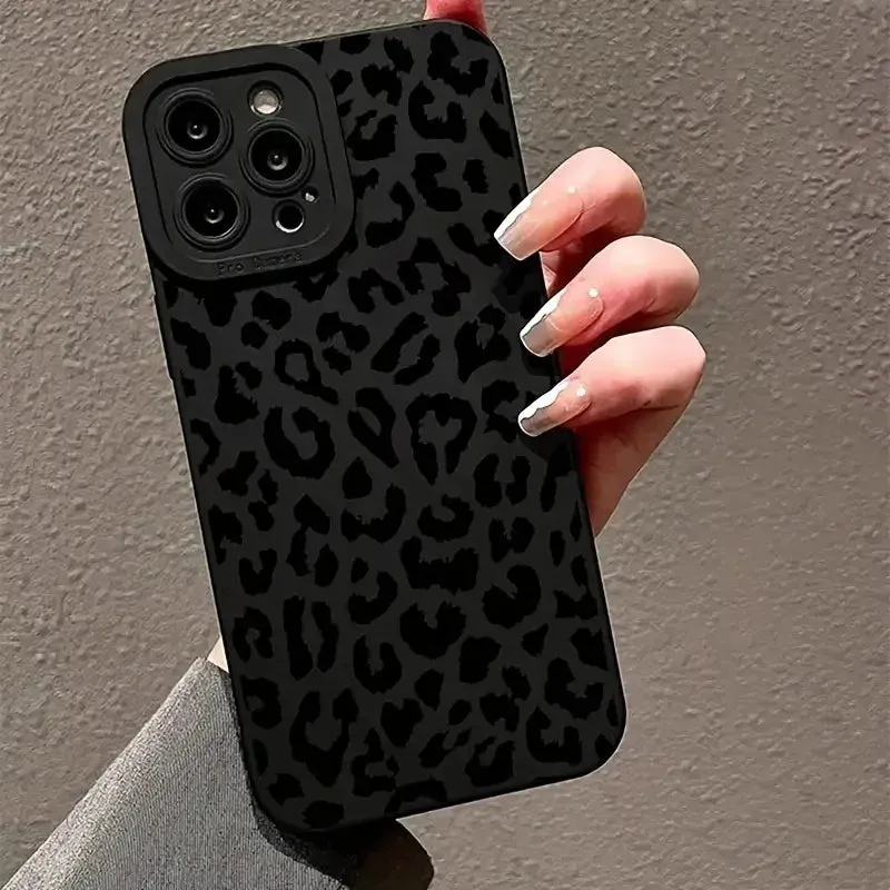 Silicone Leopard Print iPhone Case (Matte Black) – Stylish iPhone Case