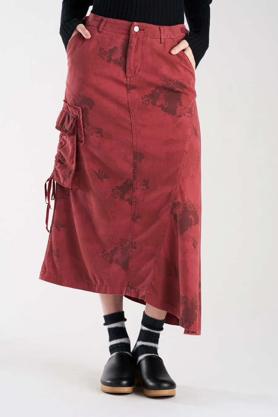 Silk asymmetric skirt in Burgundy