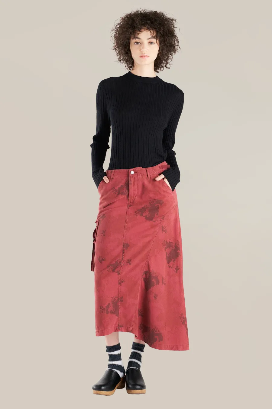 Silk asymmetric skirt in Burgundy