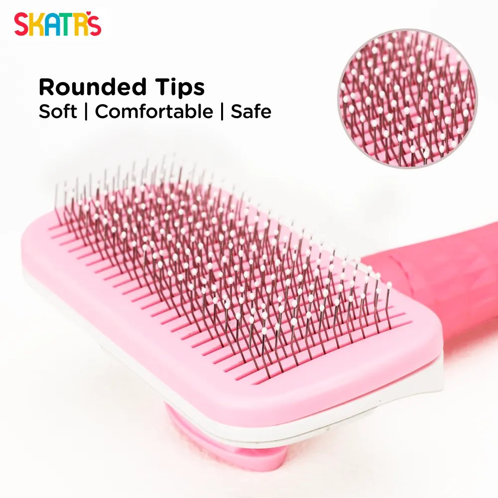 Skatrs Self Clean Slicker Brush with Metal Bristles for Dogs and Cats (Pink)