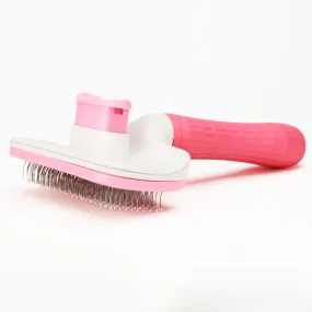 Skatrs Self Clean Slicker Brush with Metal Bristles for Dogs and Cats (Pink)