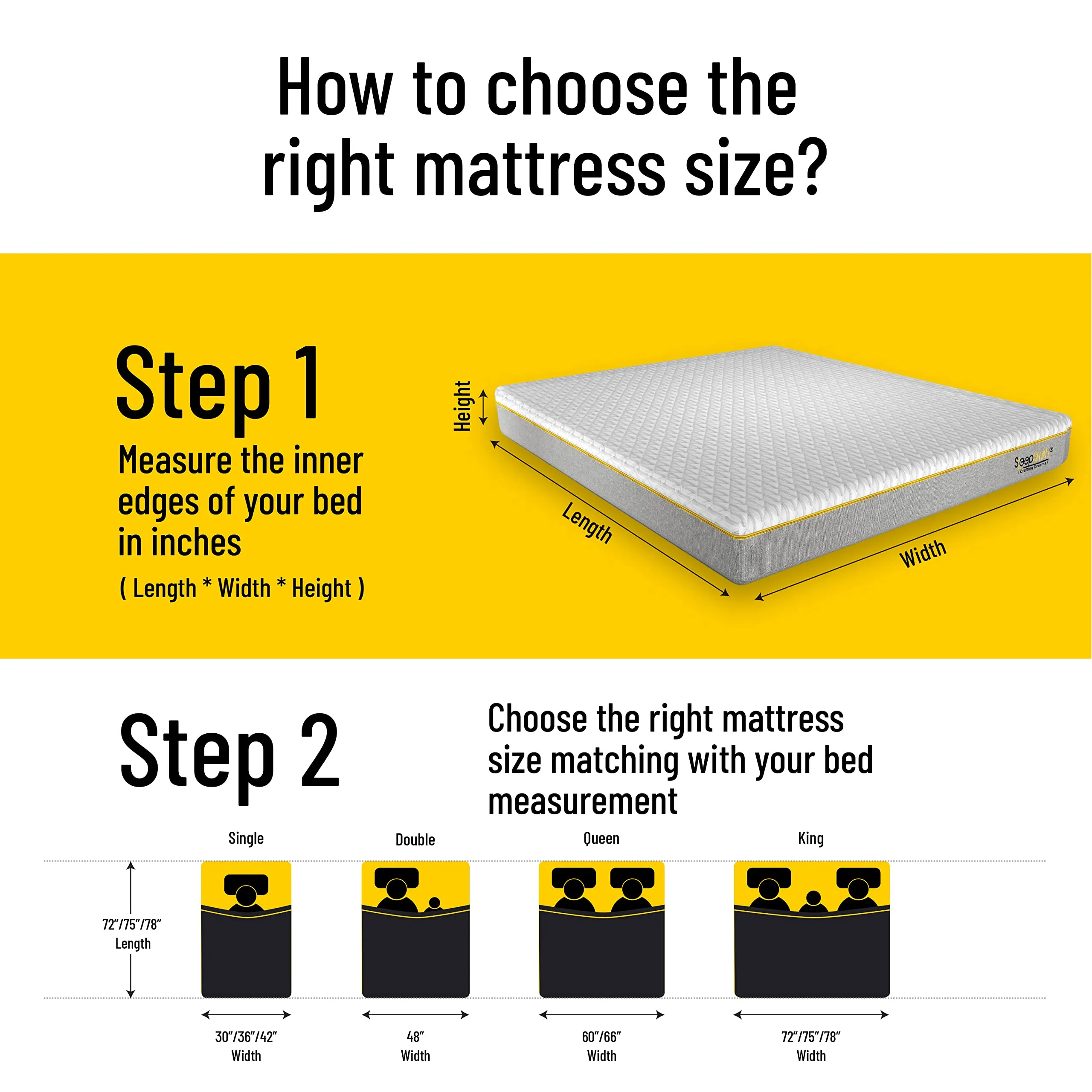 SleepSmith Premium Mattress, 3 Zoned Orthopedic Memory Foam Mattress, 6 inch Graphite Infused Cloud Foam, Active Cooling White Mattress, 72x70x6 Inches (Pack of 1, King Size)