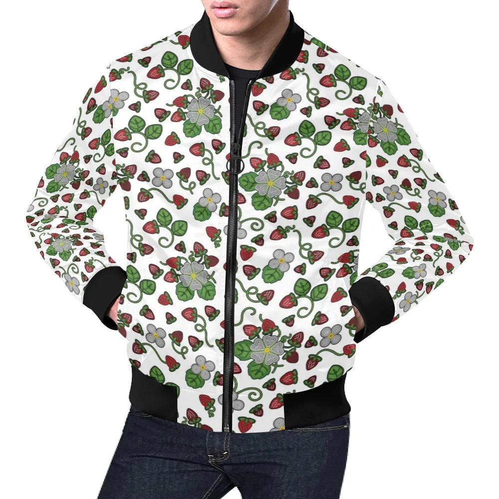 Strawberry Dreams White All Over Print Bomber Jacket for Men