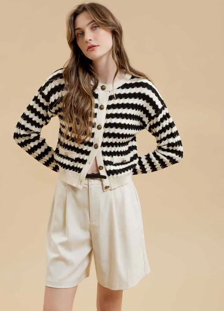 Stripe Knit Cardigan in Black by Blu Pepper