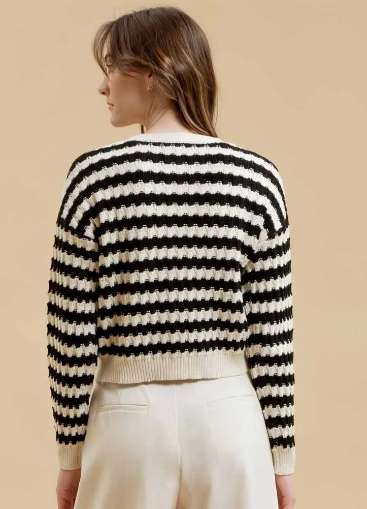 Stripe Knit Cardigan in Black by Blu Pepper