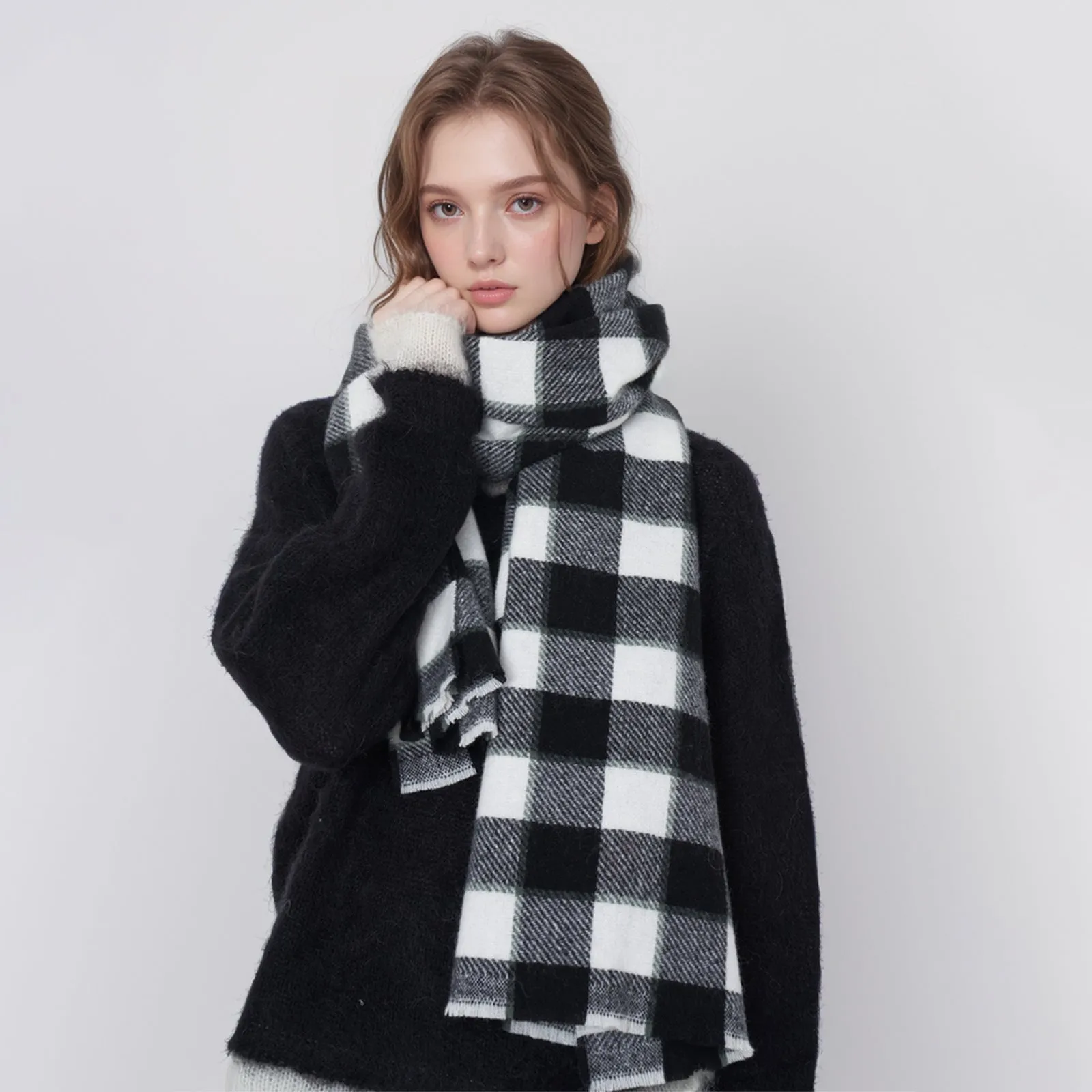 Stylish Retro Two-tone Plaid Warm Woven Cashmere Scarf