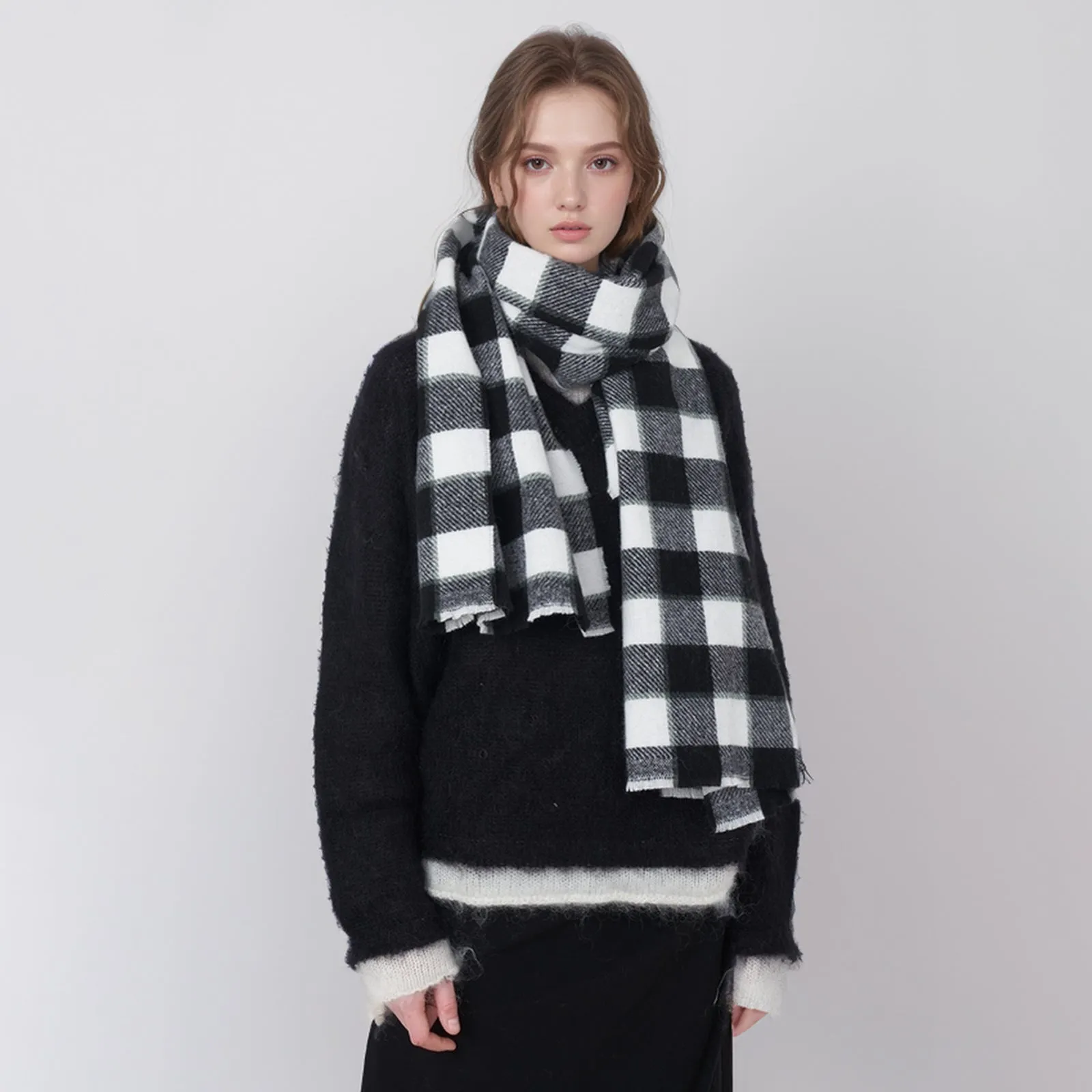 Stylish Retro Two-tone Plaid Warm Woven Cashmere Scarf