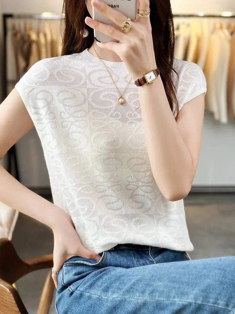 Summer New Women Wool Short-sleeved T-shirt Sweater O-neck Slim  Vest Pullover Skin friendly Fabric Base Knitted Top Tees