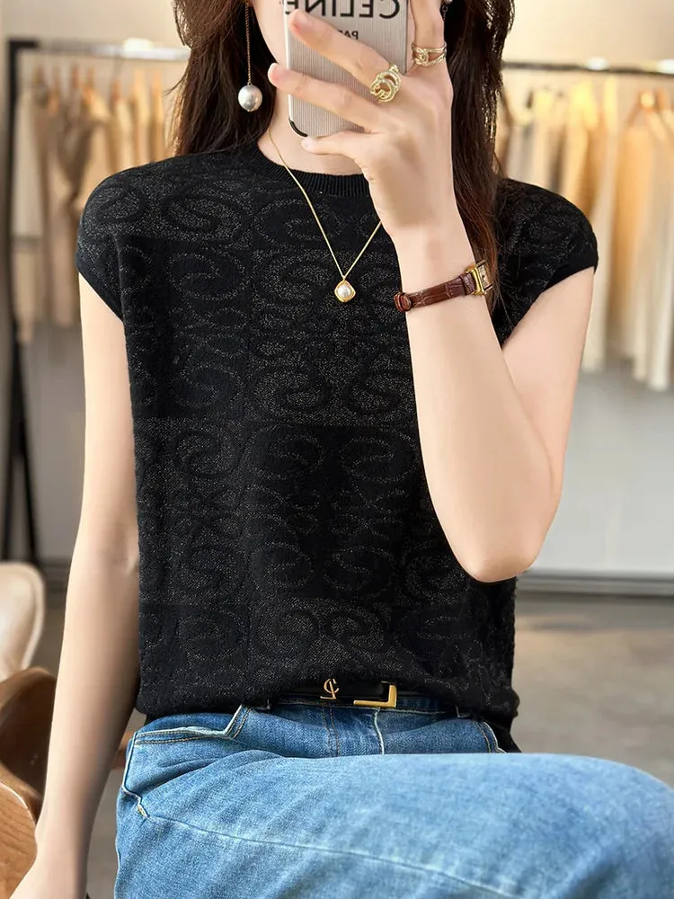 Summer New Women Wool Short-sleeved T-shirt Sweater O-neck Slim  Vest Pullover Skin friendly Fabric Base Knitted Top Tees