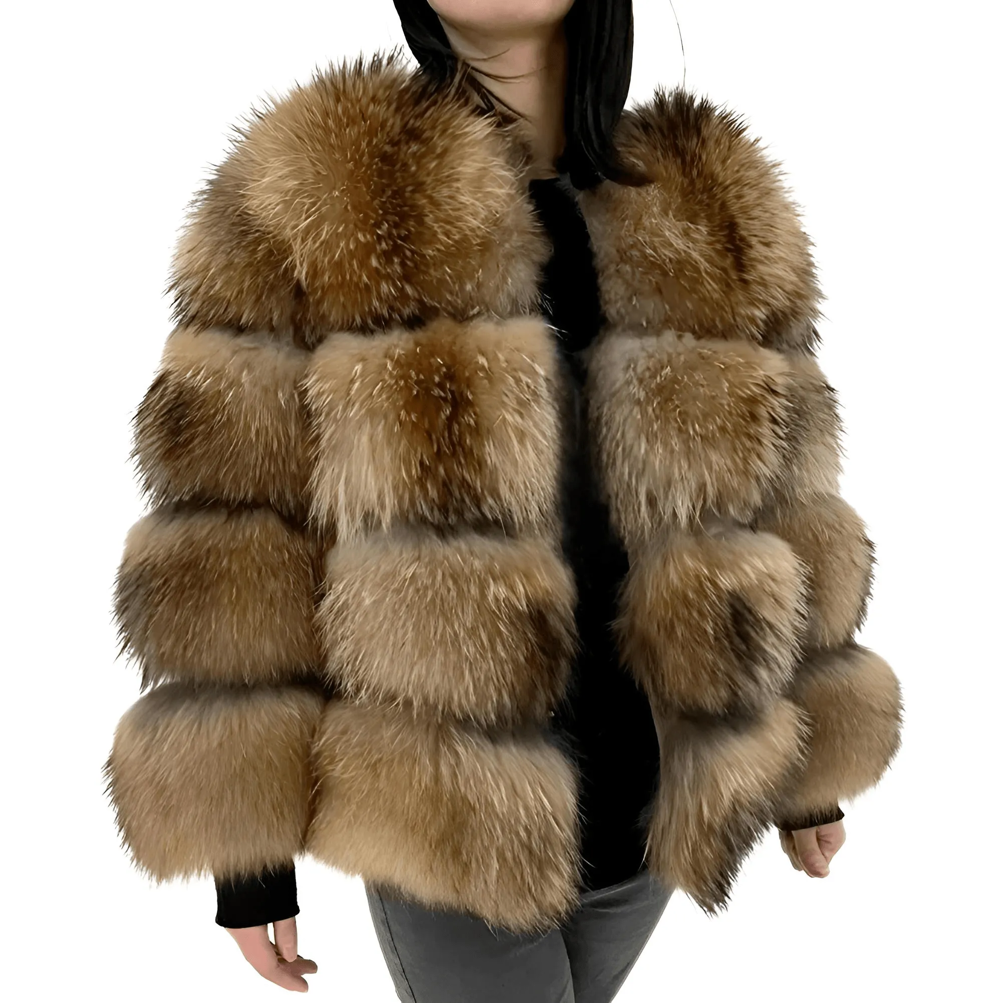 Super Hot Winter Luxury Women's Thick Real Fur Coat Natural Fox Fur Jacket Plus Size Jackets Female