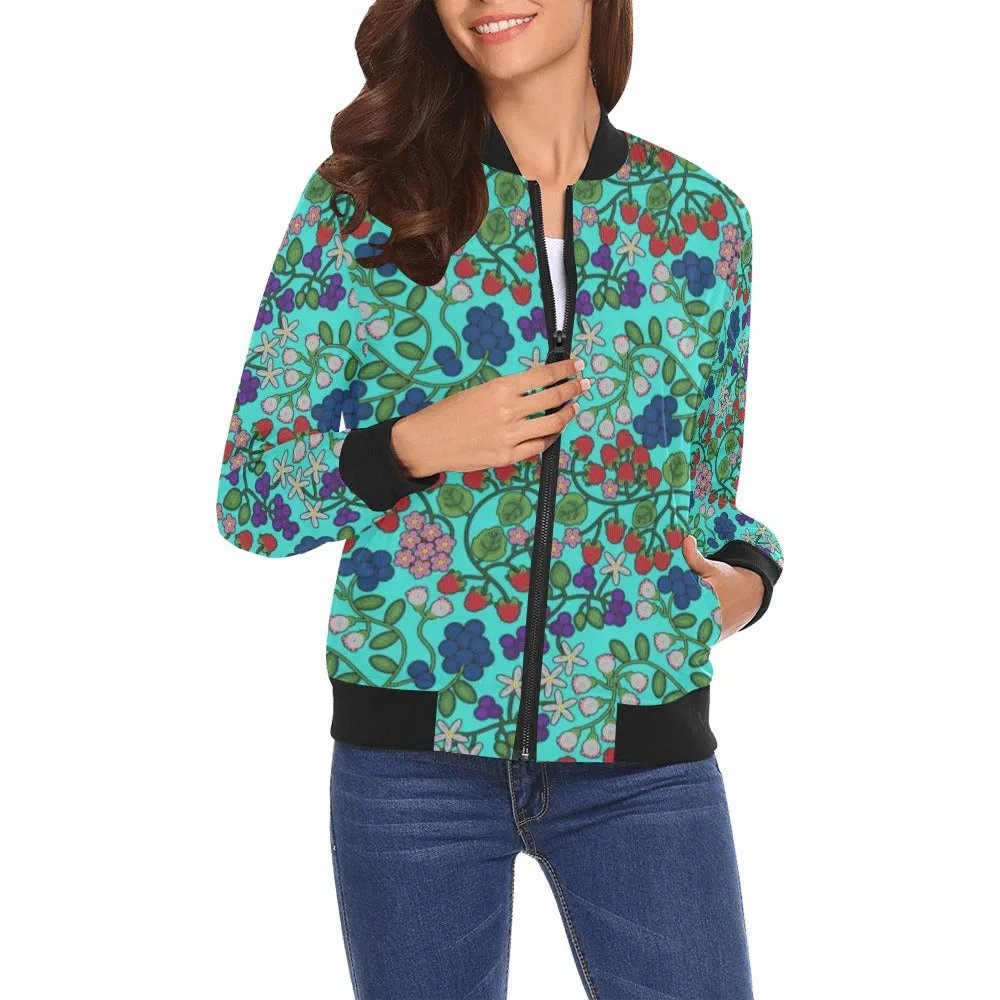 Takwakin Harvest Turquoise All Over Print Bomber Jacket for Women