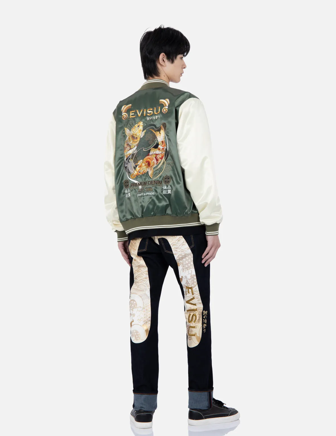 Tattoo Koi Embroidery Padded Bomber Jacket