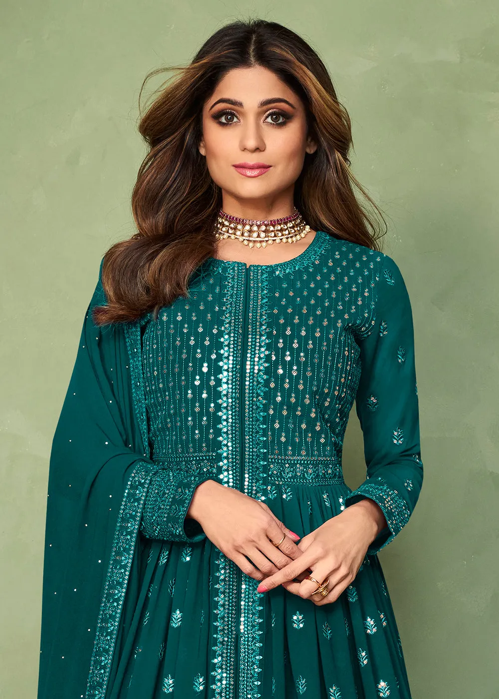 Teal Blue Skirt Style Bridesmaids Anarkali Dress