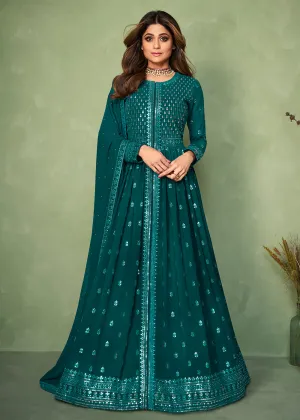 Teal Blue Skirt Style Bridesmaids Anarkali Dress