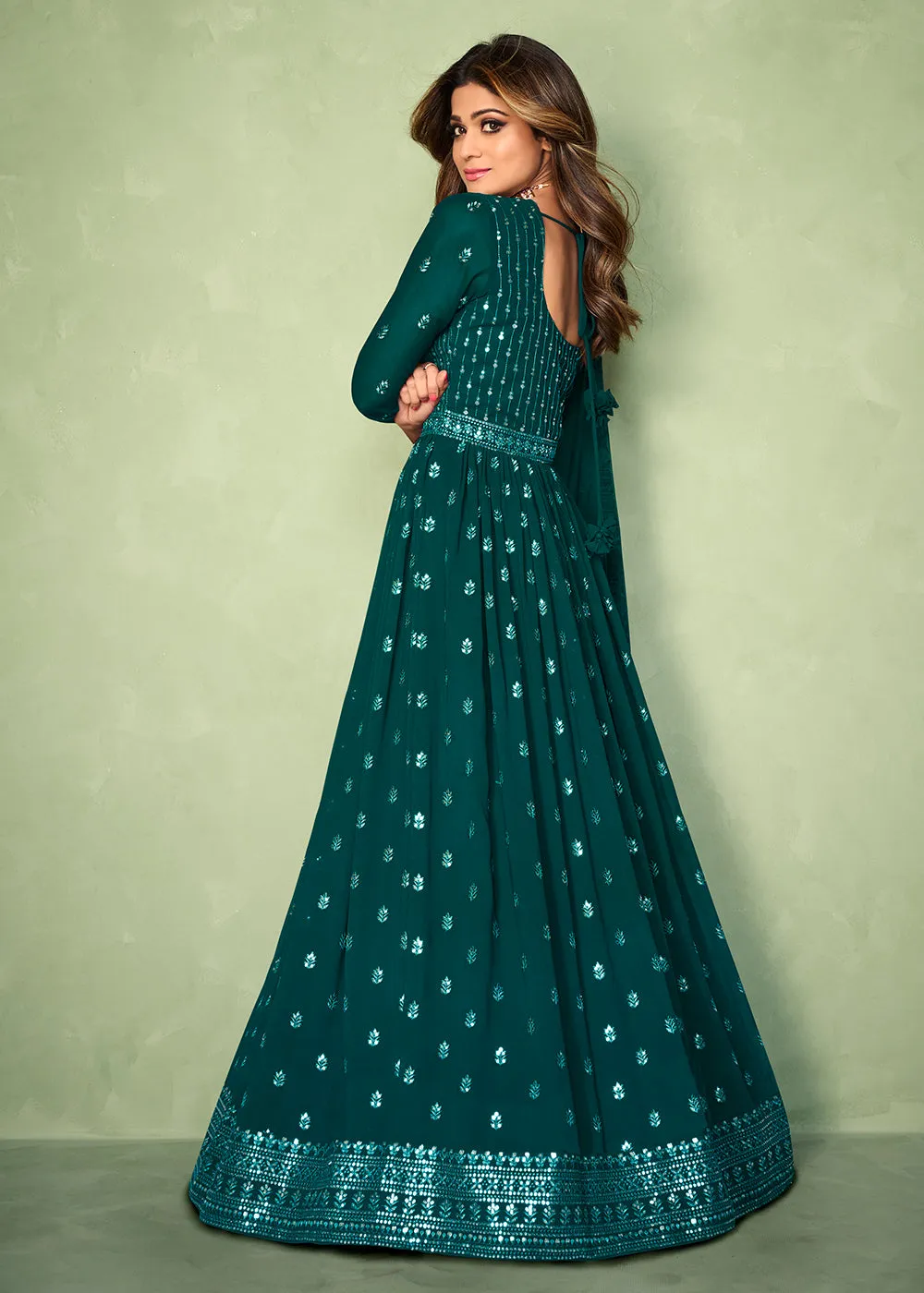 Teal Blue Skirt Style Bridesmaids Anarkali Dress