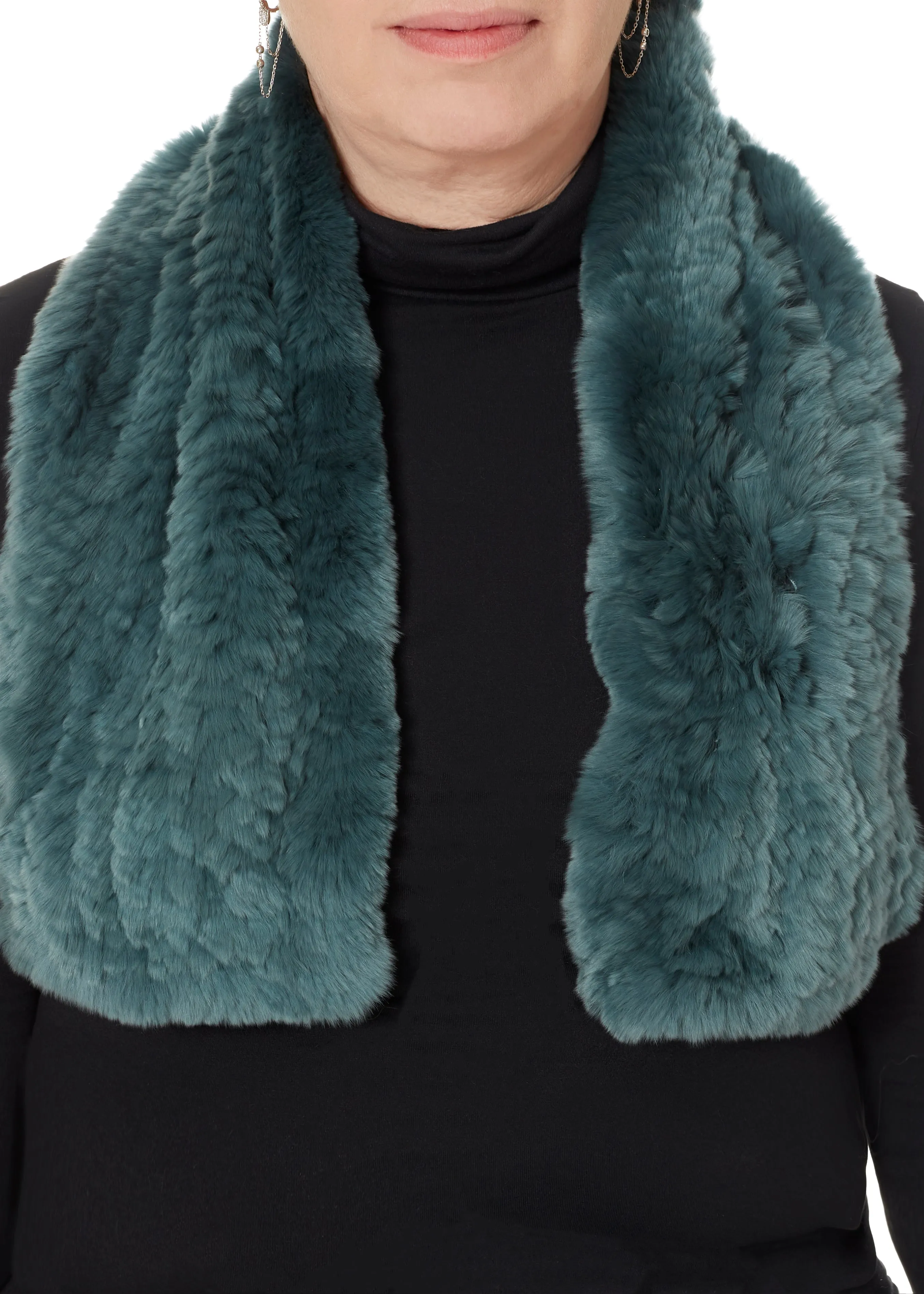 Teal Knitted Rex Rabbit 'Loop' Designer Fur Scarf