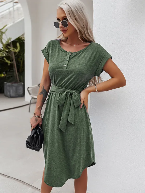 TEEK - Belted Short Sleeve Knitted Dress