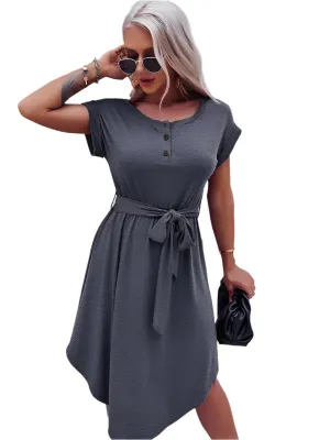 TEEK - Belted Short Sleeve Knitted Dress