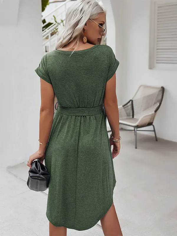 TEEK - Belted Short Sleeve Knitted Dress