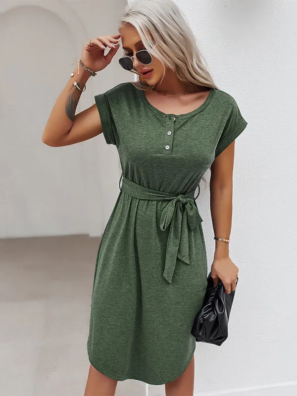 TEEK - Belted Short Sleeve Knitted Dress