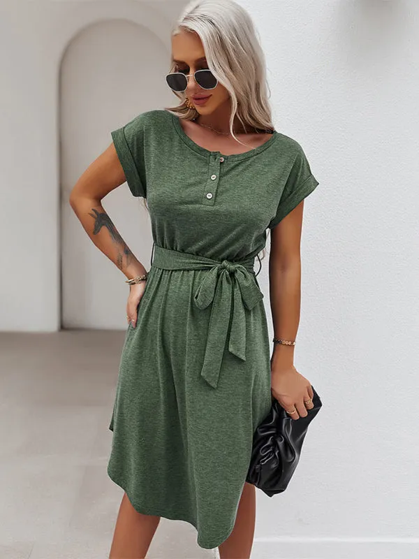 TEEK - Belted Short Sleeve Knitted Dress