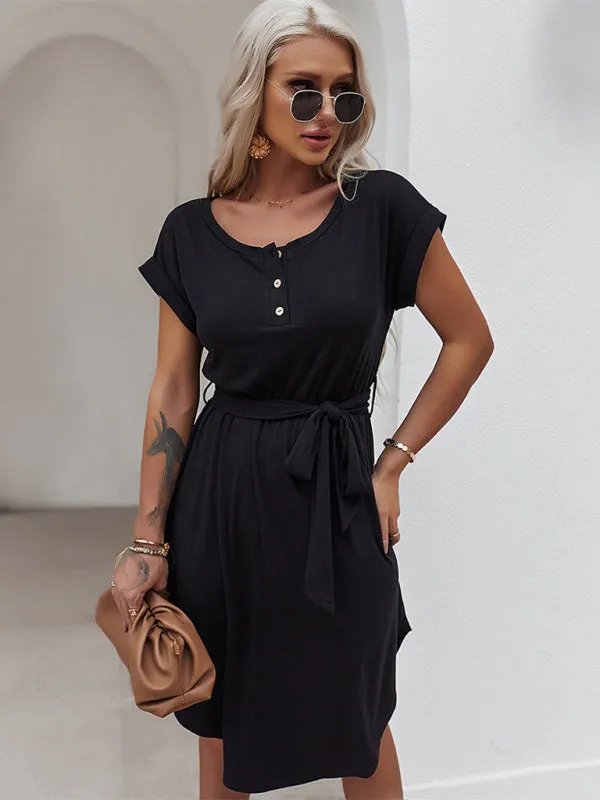 TEEK - Belted Short Sleeve Knitted Dress