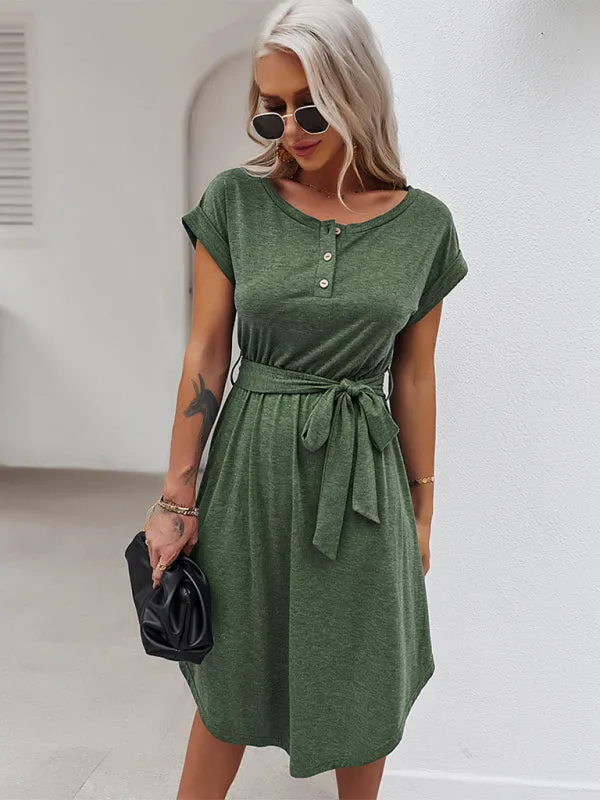 TEEK - Belted Short Sleeve Knitted Dress