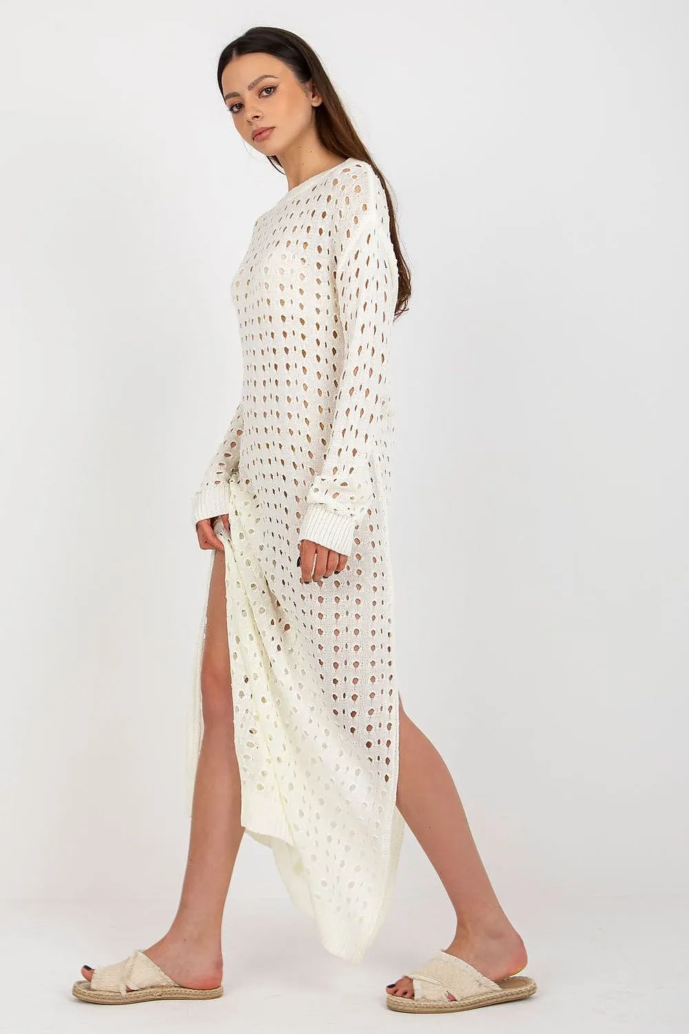 TEEK - Long Sleeve Mesh Side Slit Beach Dress