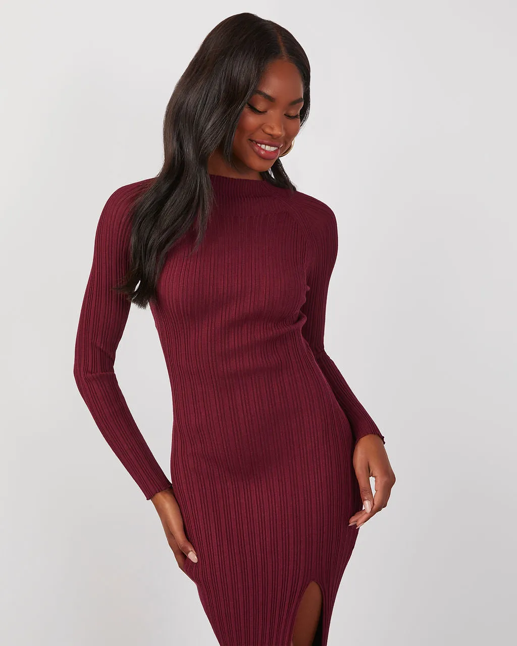 Thankful Soul Ribbed Mock Neck Midi Dress