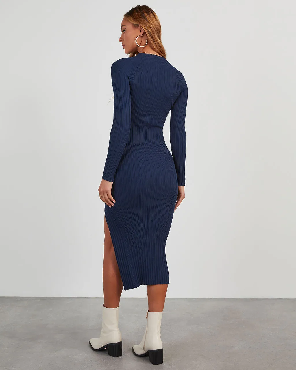 Thankful Soul Ribbed Mock Neck Midi Dress