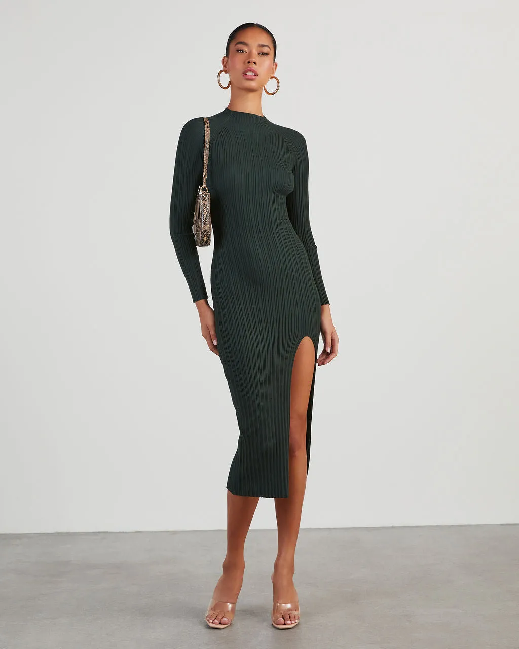 Thankful Soul Ribbed Mock Neck Midi Dress