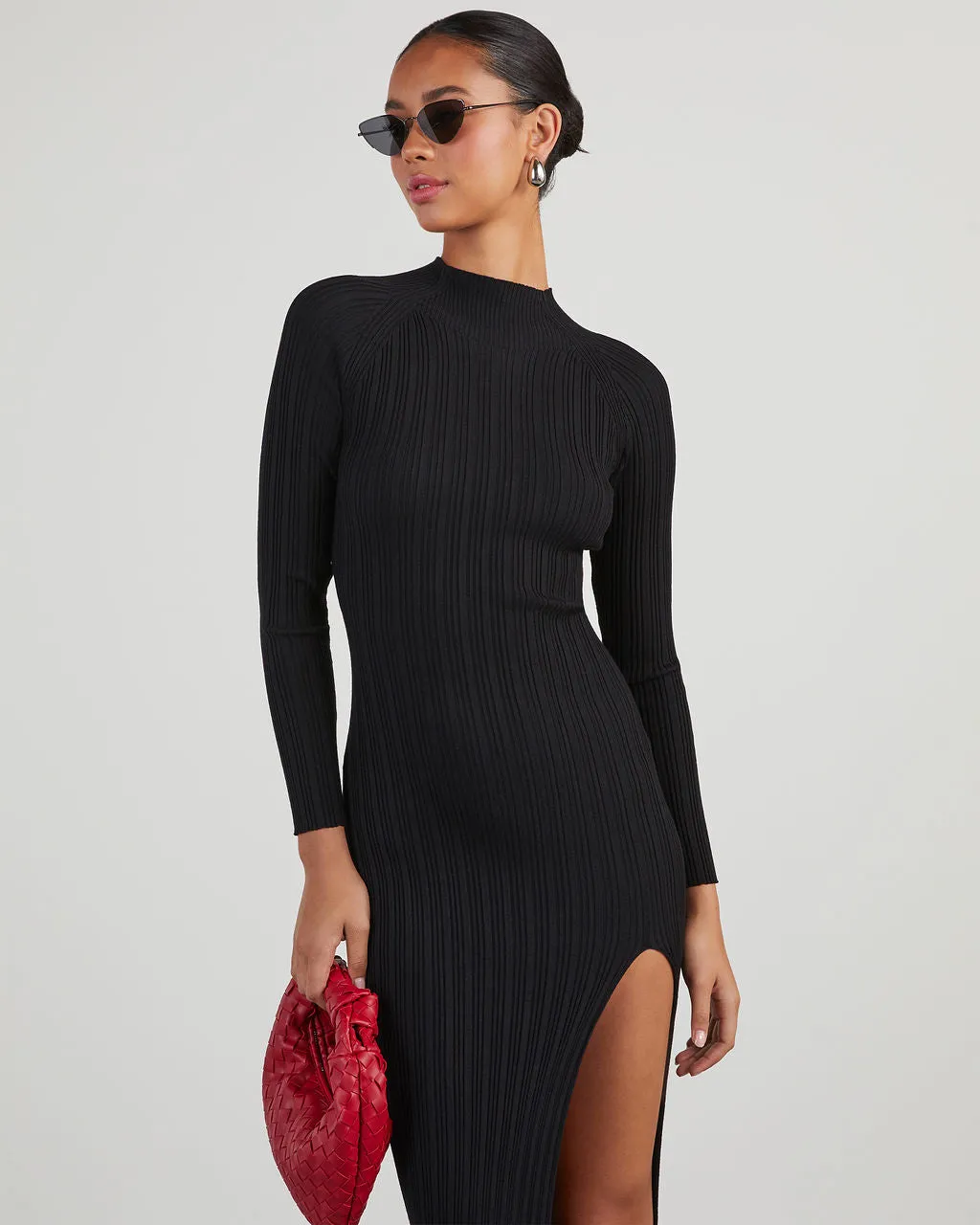 Thankful Soul Ribbed Mock Neck Midi Dress