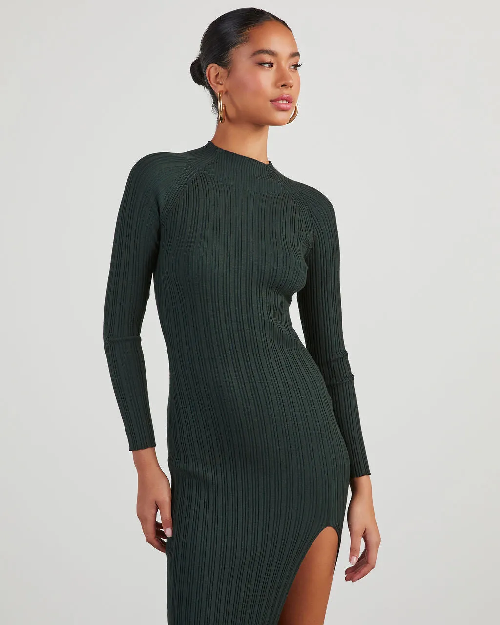 Thankful Soul Ribbed Mock Neck Midi Dress