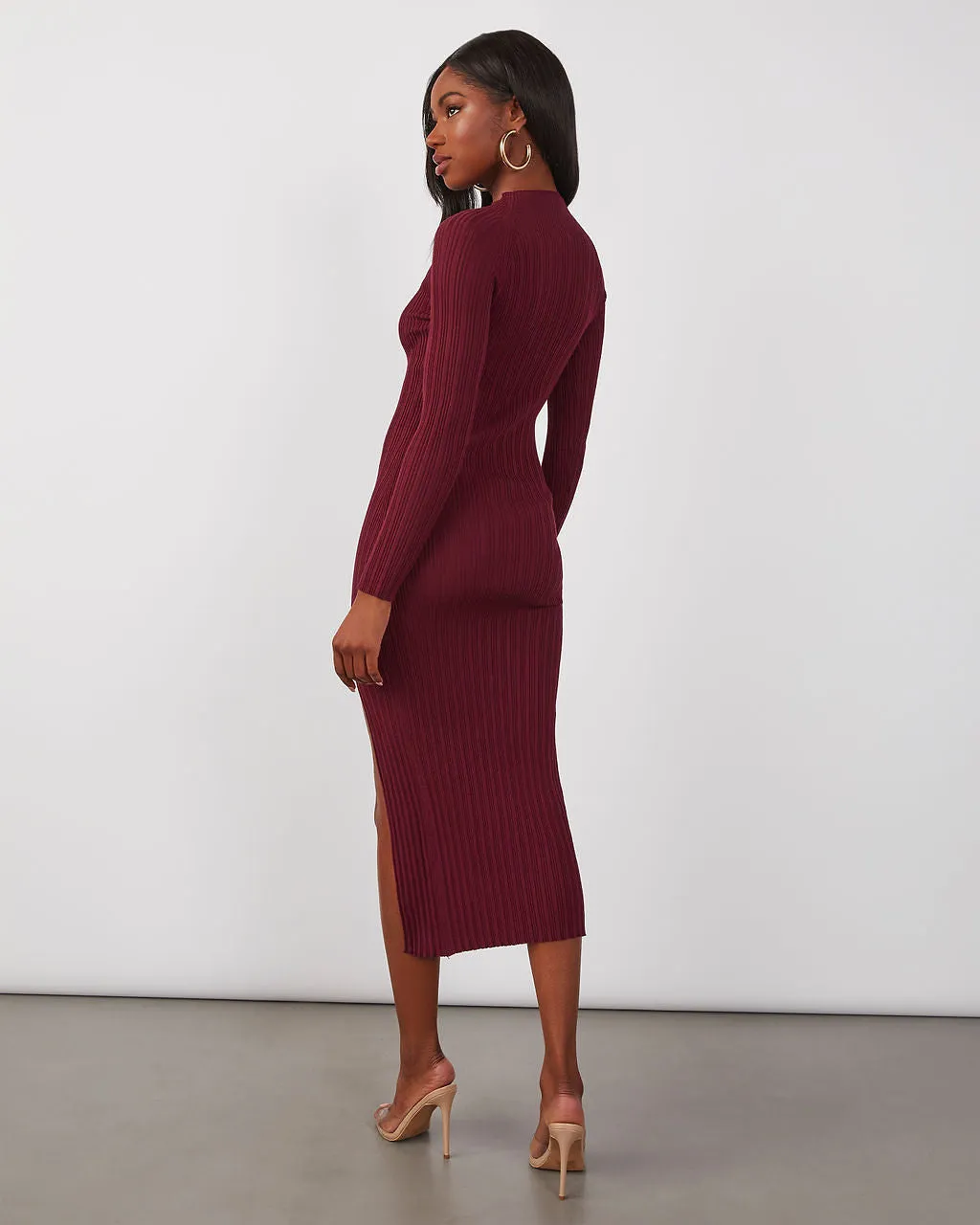 Thankful Soul Ribbed Mock Neck Midi Dress