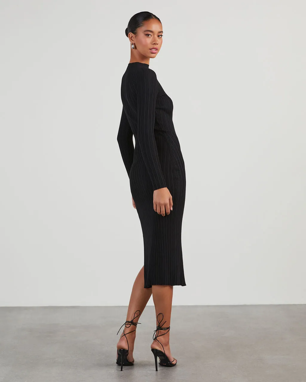 Thankful Soul Ribbed Mock Neck Midi Dress