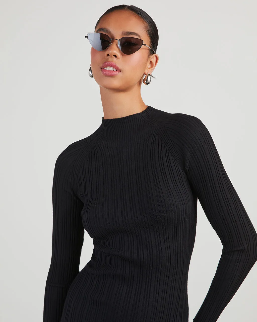 Thankful Soul Ribbed Mock Neck Midi Dress