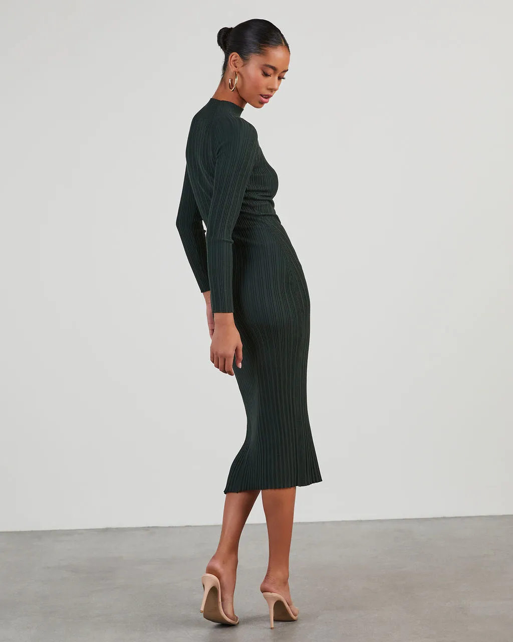 Thankful Soul Ribbed Mock Neck Midi Dress