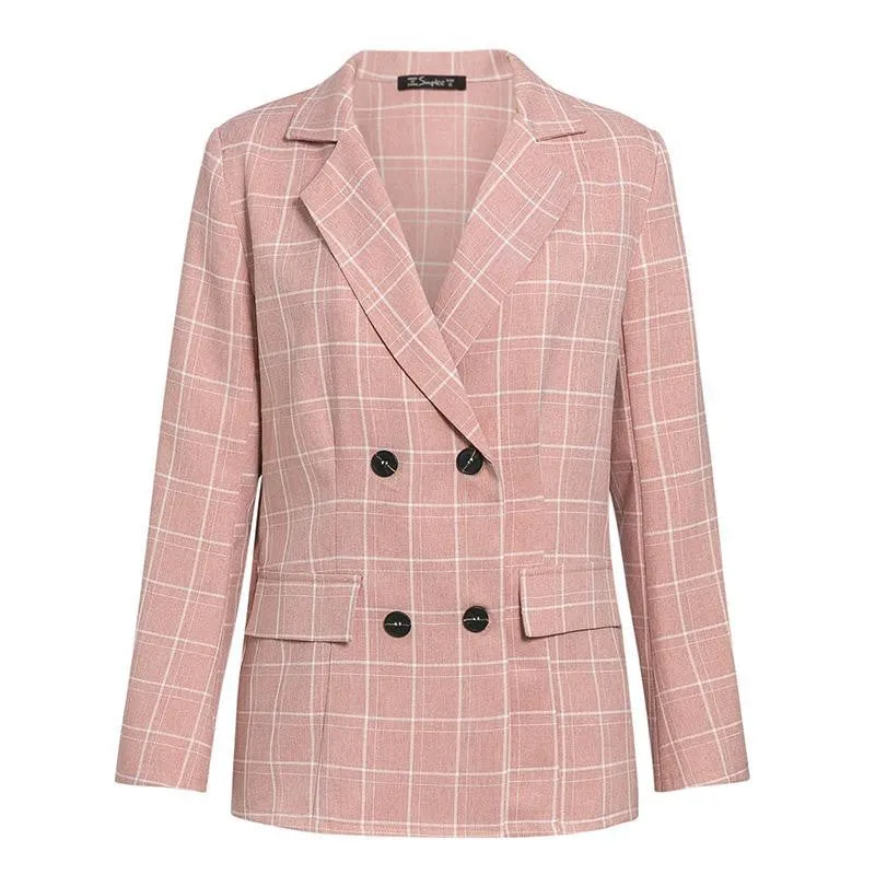 Two-piece pink plaid nine-point pants slim suit women