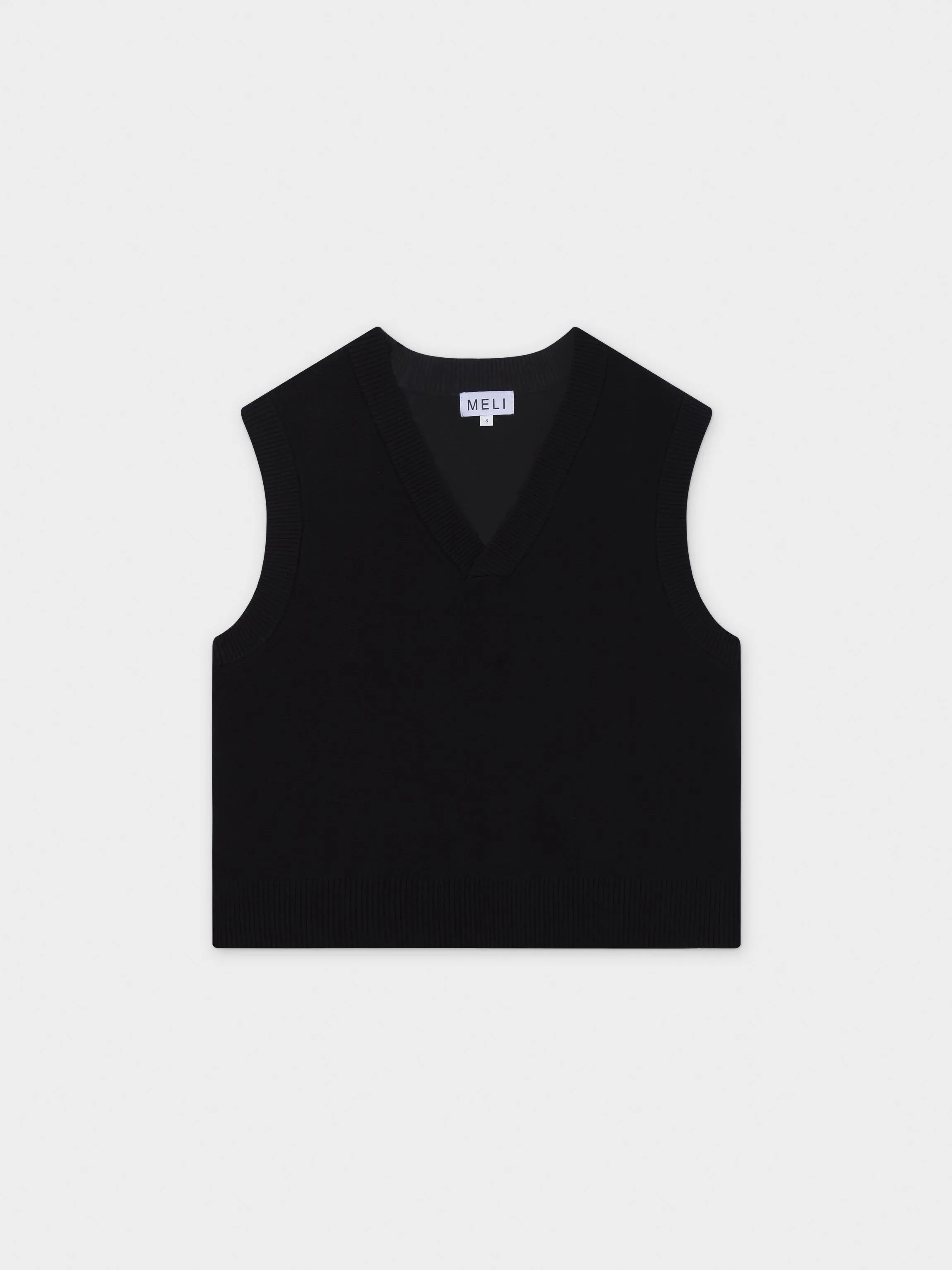 V-Neck Knit Vest-Black