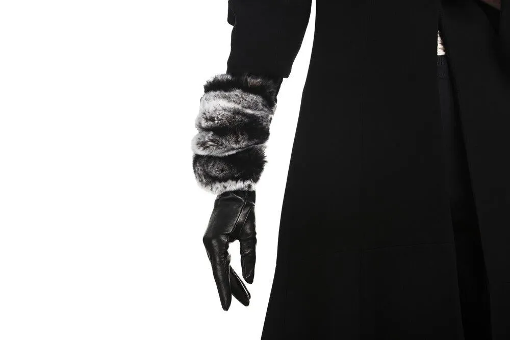 Veronique Rex - Women's Leather Gloves with Fur Cuff