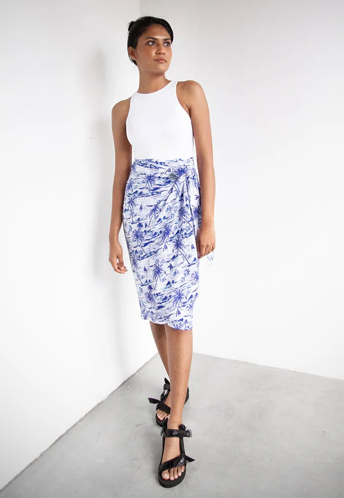 Vine and Branches Naomi Wrap Skirt - Hawaiian Blue