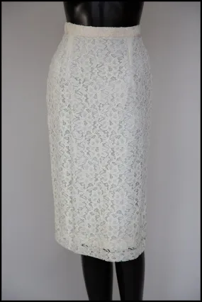 Vintage 1980s Ivory Lace Pencil Skirt