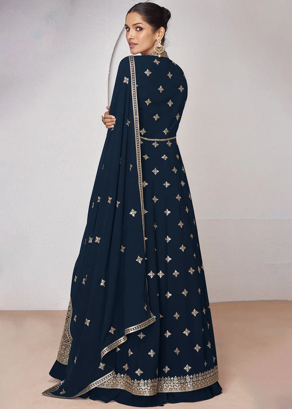 Wedding Wear Prussian Blue Lehenga Skirt Anarkali Suit