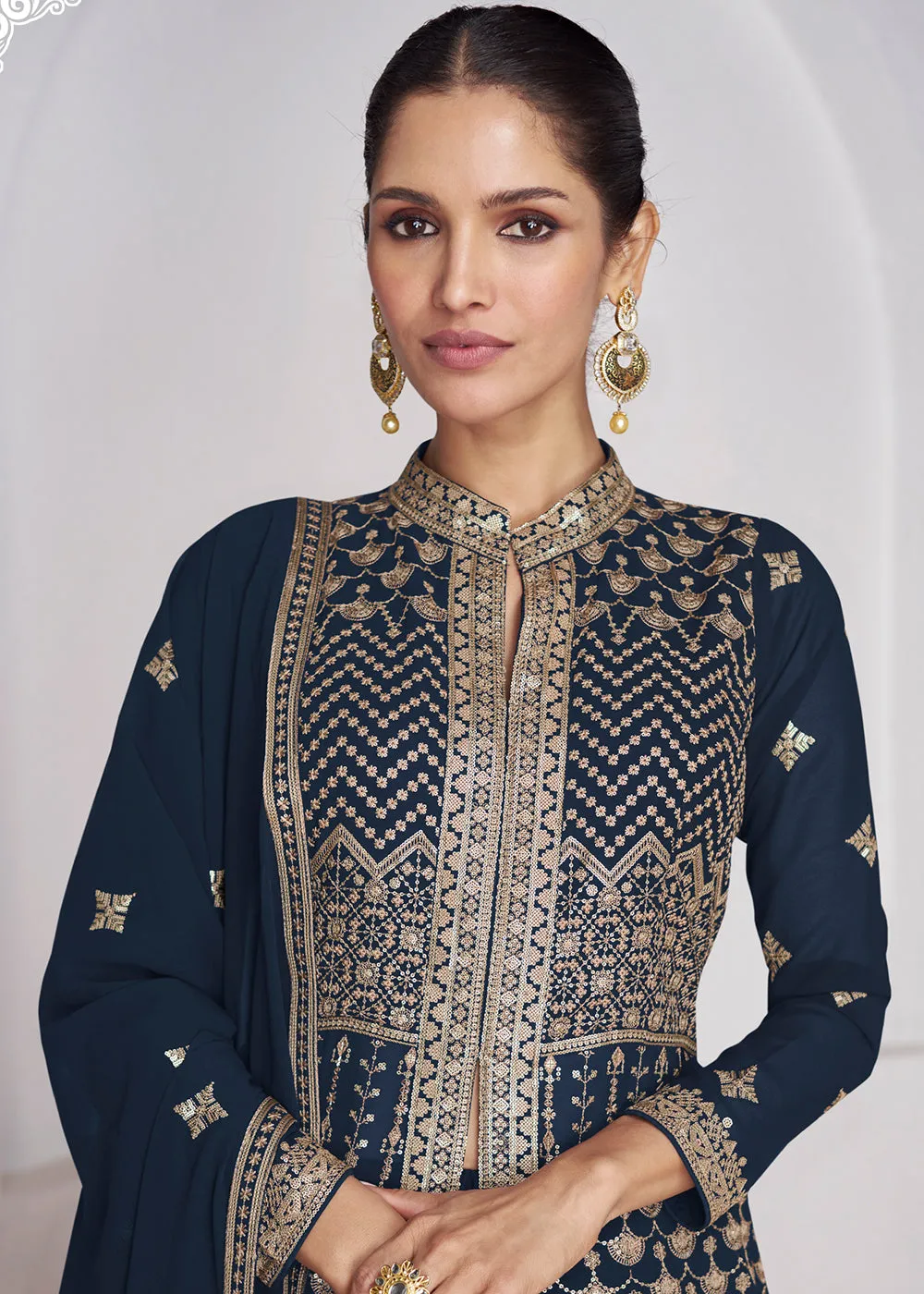 Wedding Wear Prussian Blue Lehenga Skirt Anarkali Suit