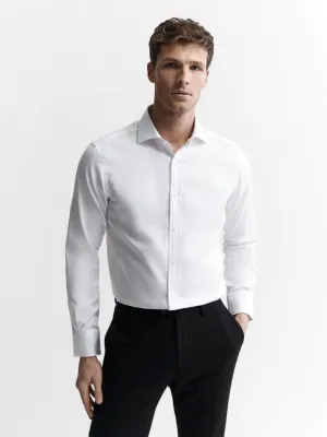 White Fine Twill Fitted Single Cuff Cutaway Collar Shirt