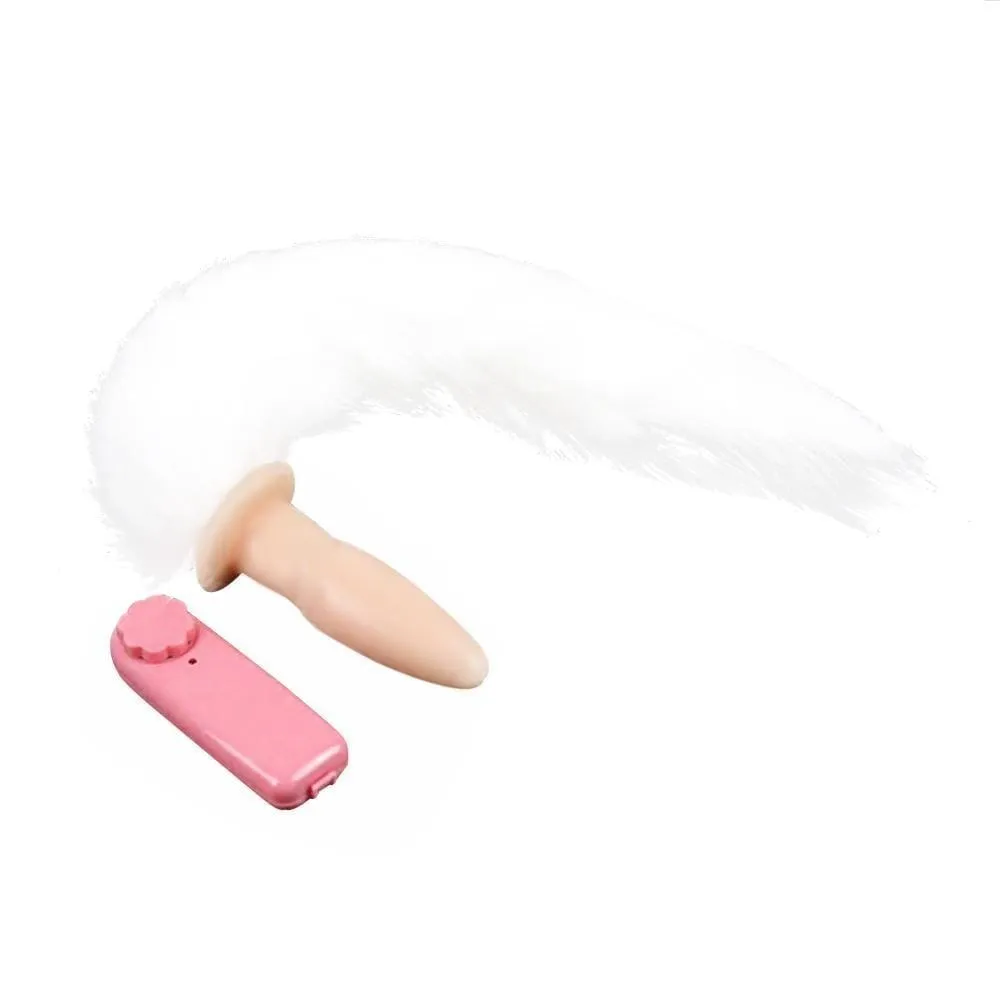 White Fox Tail Vibrator, 13"