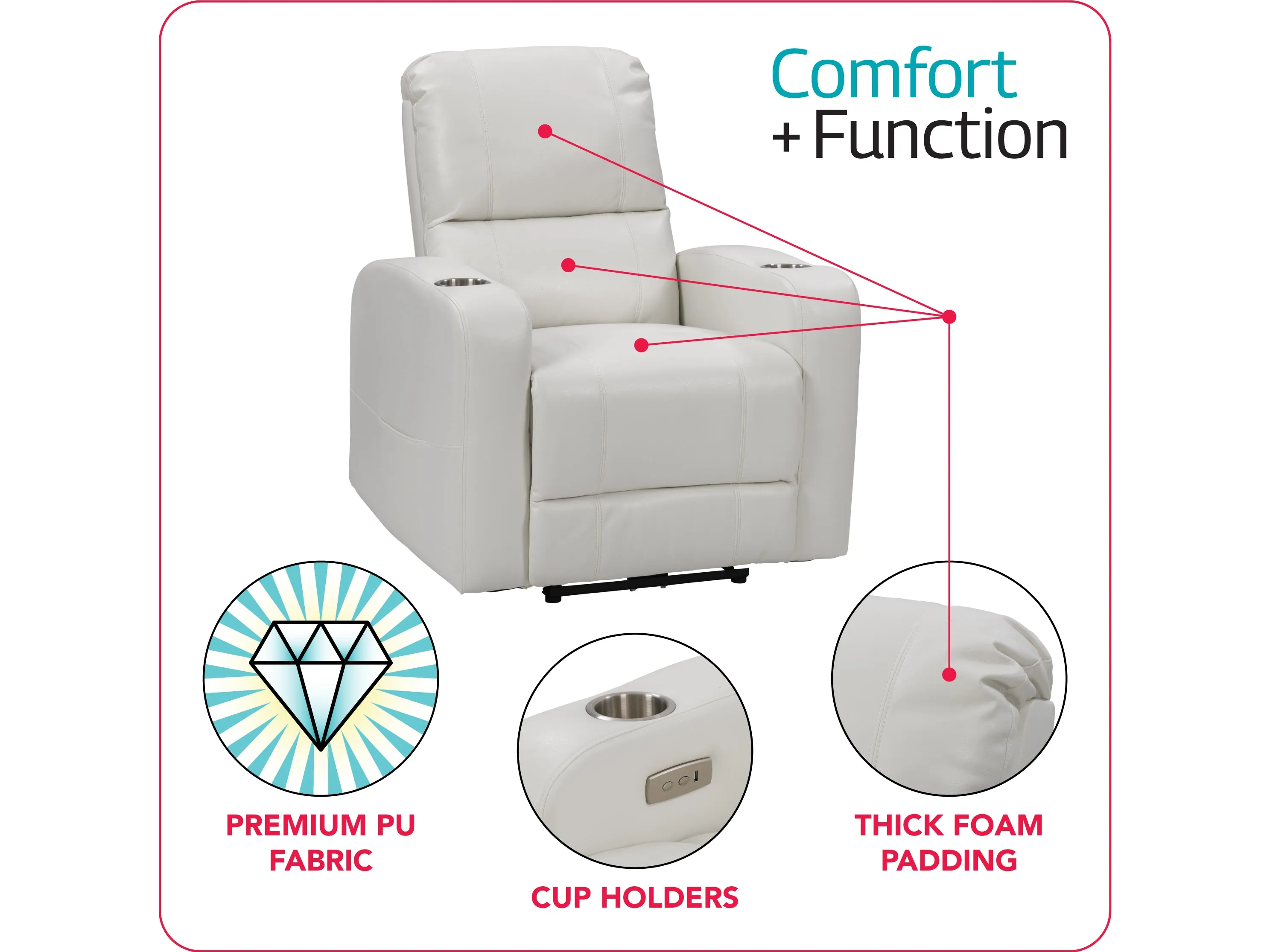 White Power Recliner with Cup Holder