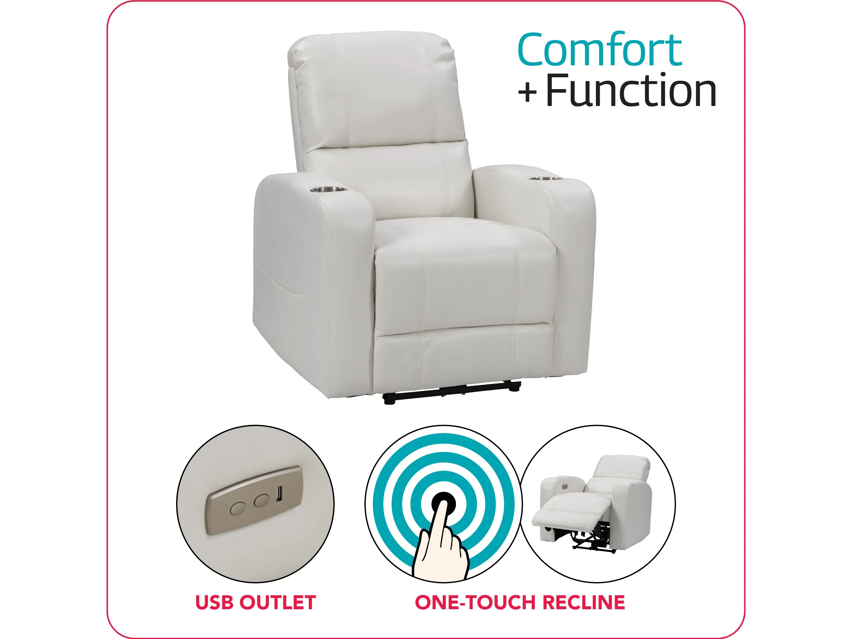 White Power Recliner with Cup Holder