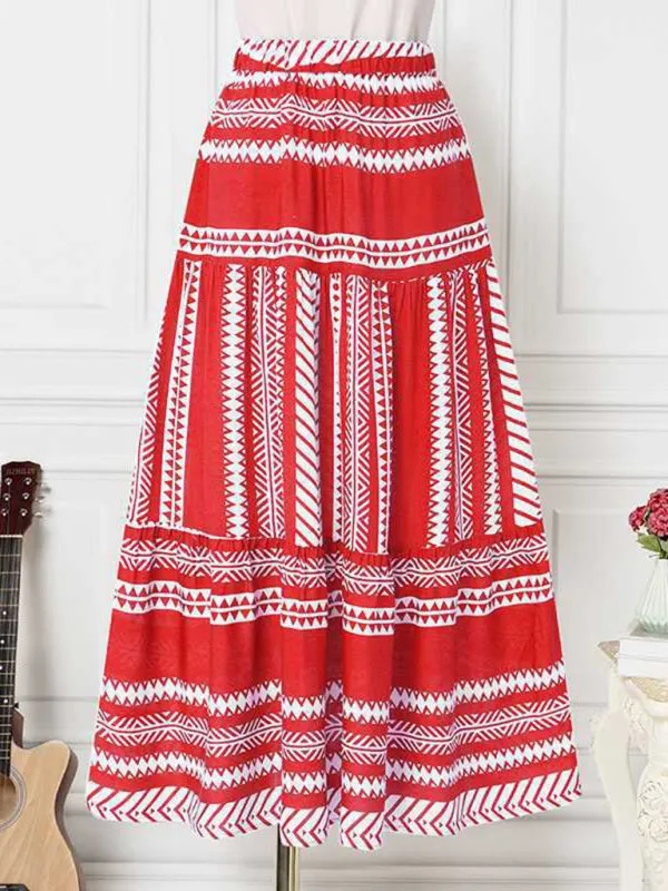 Women's Ethnic Style Irregular Stripe Printed Skirt